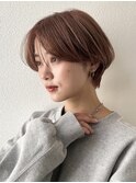 ベージュピンクハンサムマッシュ斜めバングショート銀座