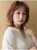 オレンジベージュ細めハイライトウルフカット315X上尾20代30代