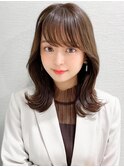 ミニウルフ前髪パーマ韓国くびれミディアムチェリーブラウン