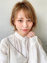 ボブルフ大人かわいいピンクベージュ薄めバングくびれモテ髪