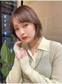顔周りレイヤーボブ韓国風ボブ ぱつっとボブ まろやかグレージュ