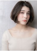 グレーベージュ小顔補正カット黒髪ボブカール309W川口30代40代