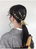 袴ヘア卒業式ヘア金箔アレンジ紐アレンジ振袖ヘア K1007