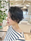 大人可愛いショート/小顔/ハイライト/白髪ぼかし/30代/40代