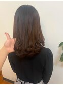 大人シアーベージュミニウルフボブミディアムレイヤー