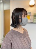 切りっぱなしボブ/顔まわりレイヤー/ダークアッシュ 渋谷