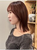 顔周りレイヤーロブカットオレンジカラー暖色カラー/木梨健太