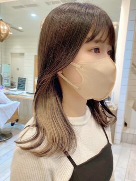 ネオリーブ アンド 渋谷店(Neolive &) 斜めバング/グレージュカラー/シルキーベージュ/韓国/渋谷