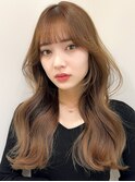 くびれヘアアプリコットオレンジ夏ヘアハイライトカラー