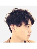 ツイストパーマかき上げコンマヘアビジネスメンズカットヘア