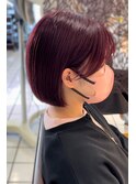 20代30代ミニボブレッドブラウン小顔美肌ストレート丸み