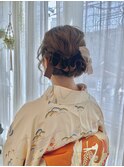 着物ヘアセット/リボンアレンジ/ボブヘアセット/ギブソンタック