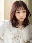 チェリーレッド抜け感バタフライレイヤーカットA8越谷20代30代