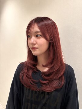 アロッタ 池袋(alotta) 【韓国風】1ブリーチで作るチェリーレッド×顔周りレイヤー