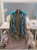 編み込みハーフツインテール