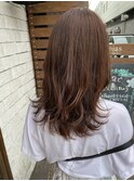 ピンクブラウン_レイヤースタイル_セミロング