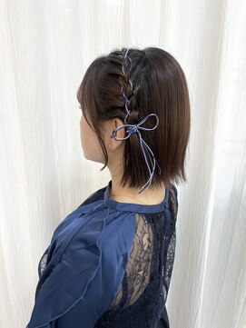 エミュ 天文館店(eMu) ボブアレンジ♪編み込みリボン