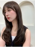顔周りレイヤーカットロングレイヤーボブ韓国ヘアハッシュカット
