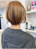 福山市美容室Caary丸みショートボブ秋ベージュカラー