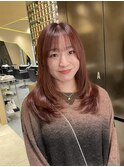 ピンクブラウン　ピンクカラー　レイヤーカット