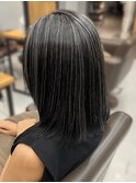 デザインカラーバレイヤージュ細めハイライト白髪ぼかし東京銀座