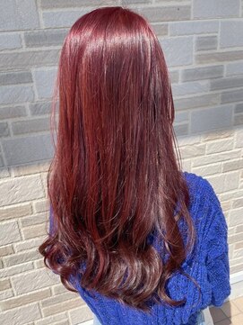 ヘアメイク アージュ 天神西通り店(HAIR MAKE age) チェリーレッド　暖色系　艶カラー　ダメージレス　ロングヘア