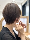 透明感カラー愛されショートボブヘーゼルブラウン大人可愛い
