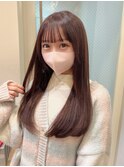 ぱっつん前髪/シースルーバング/ロングレイヤー/ピンクブラウン