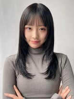 エトラ 渋谷店(etora)&nbsp;小顔 前髪 レイヤーカット オリーブグレー 黒髪"