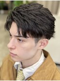 フェザーパーマショートmens短髪毛流れパーマ銀座ブルーブラック