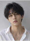 毛流れハンサムショートセンターパートメンズ黒髪爽やか