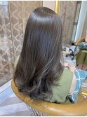 レイヤーカット　髪質改善　ブリーチなし　オリーブグレージュ　