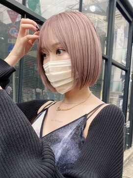 サンクプロジェクト(cinq PROJECT) 韓国ヘアボブ顔周りレイヤーミルクティーベージュピンクカラー