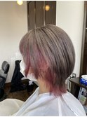 マッシュウルフ+ブリーチ+ツーセクションカラーピンク