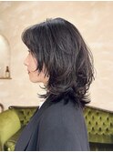 ミディアムレイヤー/ウルフカット/レイヤーカット/黒髪/銀座