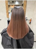 バレイヤージュ、ハイライト、レイヤーロング、グレーベージュ