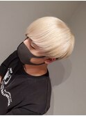 2ブロック刈り上げマッシュ/ブロンドカラーサイドパートマッシュ