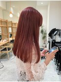 Say.ロングレイヤー縮毛矯正チェリーブラウンワインレッド表参道