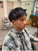 センターパートソフトツイストパーマメッシュマッシュウルフ