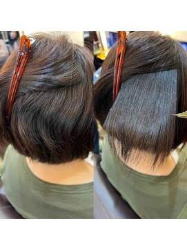 キャラ 池袋本店(CHARA) 強めの癖をブロー矯正で綺麗なボブに【ブロー矯正】