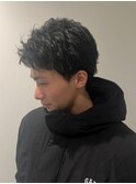アップバングスパイキーショートブルーブラックニュアンスパーマ