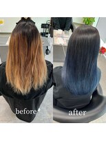 ガルボヘアー 桟橋店(garbo hair)&nbsp;グラデーションカラー ネイビーブルー ブリーチ2回