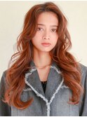 動きのあるレイヤーロング×波巻き×オレンジブラウン