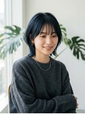 ウルフショートレイヤー/ダークブルー/顔周りレイヤーボブ