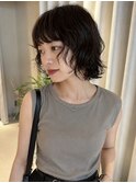 ボブウルフパーマ黒髪パーマボブパーマ顔まわりレイヤー