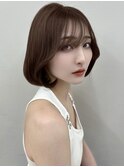 ミニウルフチェリーブラウンブリーチなしショートボブ前髪/池袋