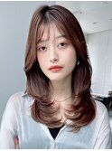 内巻きレイヤーヘア*セミロングヘア*30代40代50代*白髪染めOK