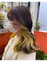 モモ(momo)&nbsp;人気インナーカラー/イヤリングカラーイエロー/オレンジ原宿渋谷