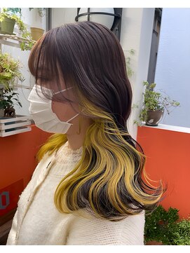 モモ(momo) 人気インナーカラー/イヤリングカラーイエロー/オレンジ原宿渋谷