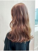 ベージュロング_セミウェットウェーブオリーブカラー_ba306381